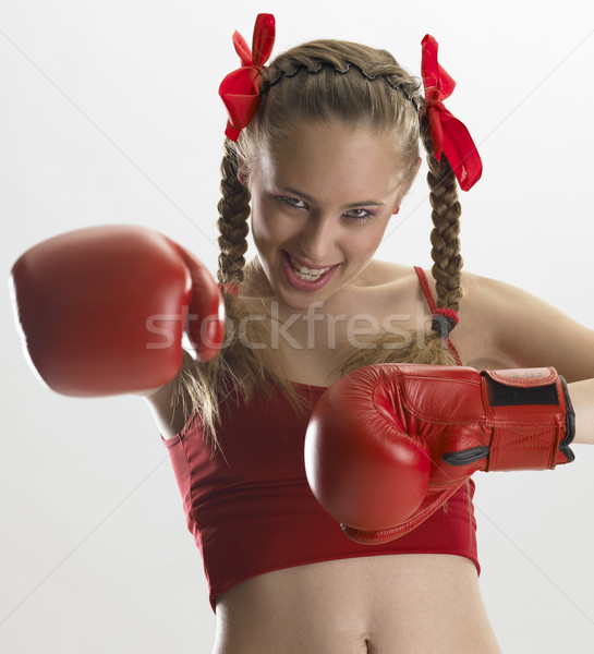 Femme gants de boxe sport train exercice rouge [[stock_photo]] © phbcz