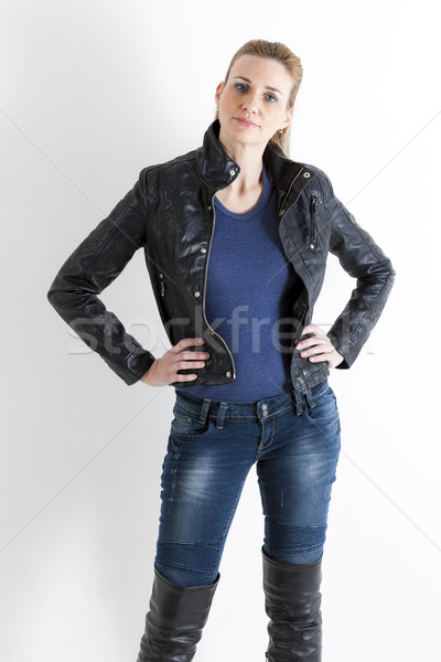 Portrait permanent femme jeans noir [[stock_photo]] © phbcz