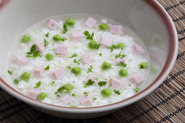 smoked meat bouillon with peas and rice Stock photo © phbcz