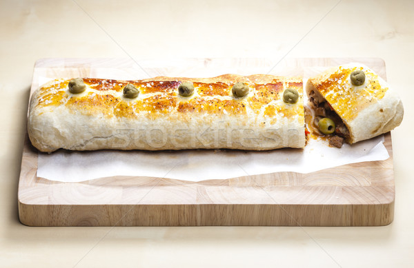 puff roly-poly filled with minced meat and green olives Stock photo © phbcz