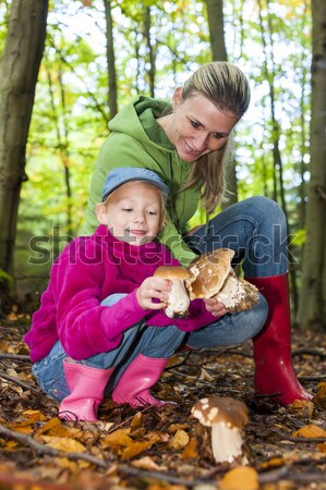 mother with her daughter doing mushroom picking Stock photo © phbcz