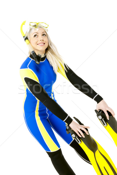 Stałego młoda kobieta snorkeling wyposażenie kobiet Zdjęcia stock © phbcz