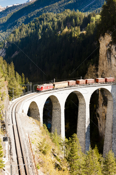 train on Rhaetian Railway, Landwasserviadukt, canton Graubunden, Stock photo © phbcz