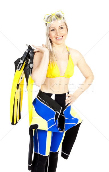 portrait of young woman wearing neoprene with diving equipment Stock photo © phbcz