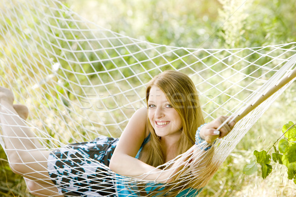 woman resting in hammock Stock photo © phbcz