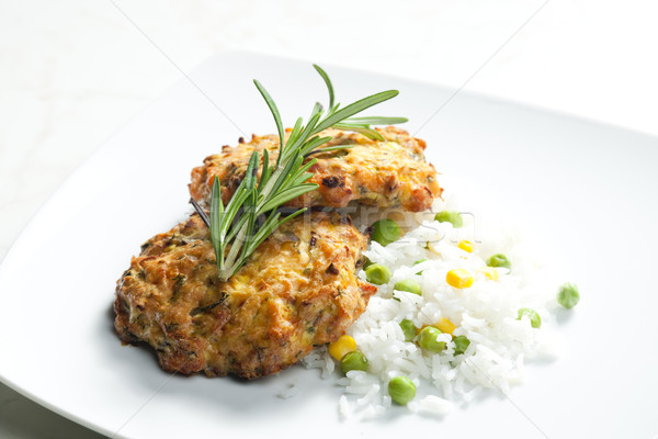 baked salmon burgers with vegetables rice Stock photo © phbcz