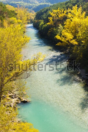 Dolinie rzeki jesienią Francja wody drzewo Zdjęcia stock © phbcz