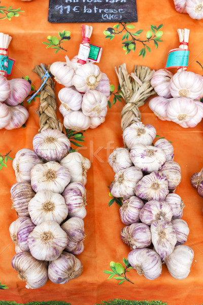 garlic, market in Forcalquier, Provence, France Stock photo © phbcz