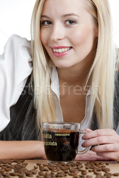 Portré üzletasszony csésze kávé nő munka Stock fotó © phbcz