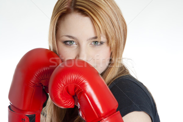 Portrait femme gants de boxe sport exercice rouge [[stock_photo]] © phbcz