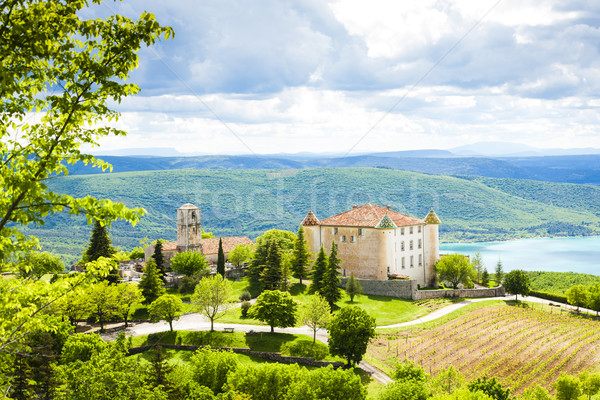 chateau and church in Aiguines and St Croix Lake at background,  Stock photo © phbcz