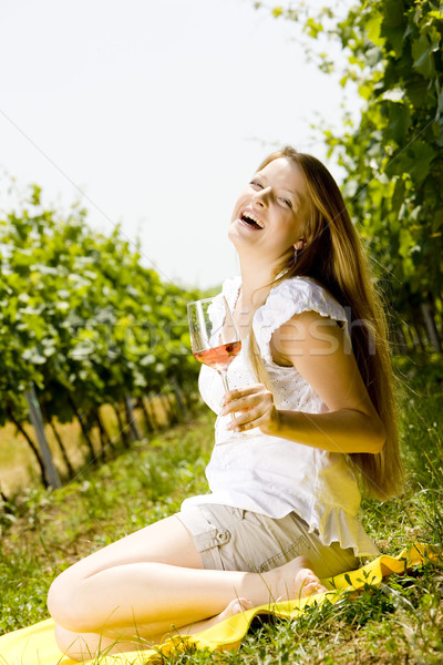 woman at a picnic in vineyard Stock photo © phbcz