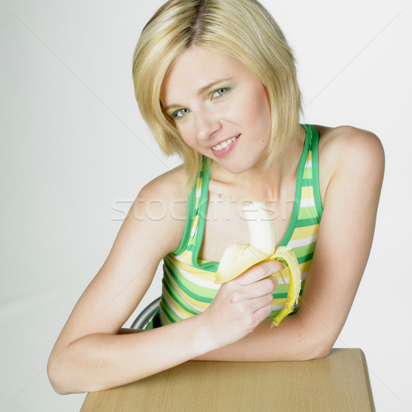 Foto stock: Mujer · plátano · alimentos · mujeres · retrato · frutas