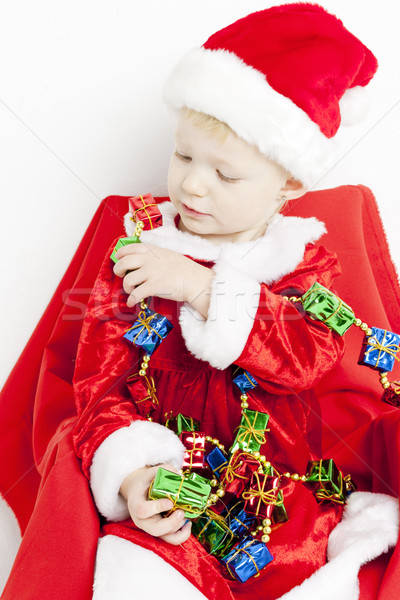 Stock foto: Kleines · Mädchen · Weihnachten · Kette · Mädchen · Kinder