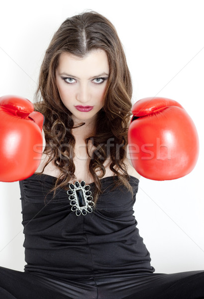 Portrait jeune femme gants de boxe femme rouge jeunes [[stock_photo]] © phbcz