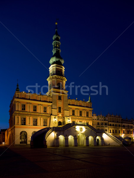 Belediye binası gece ana kare Polonya ışık Stok fotoğraf © phbcz