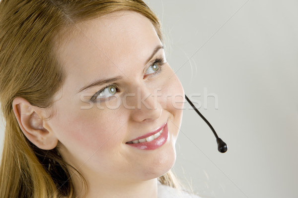Portré nő telefon munka mikrofon dolgozik Stock fotó © phbcz