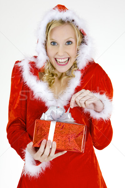 Stock fotó: Mikulás · karácsony · ajándék · nő · portré · piros