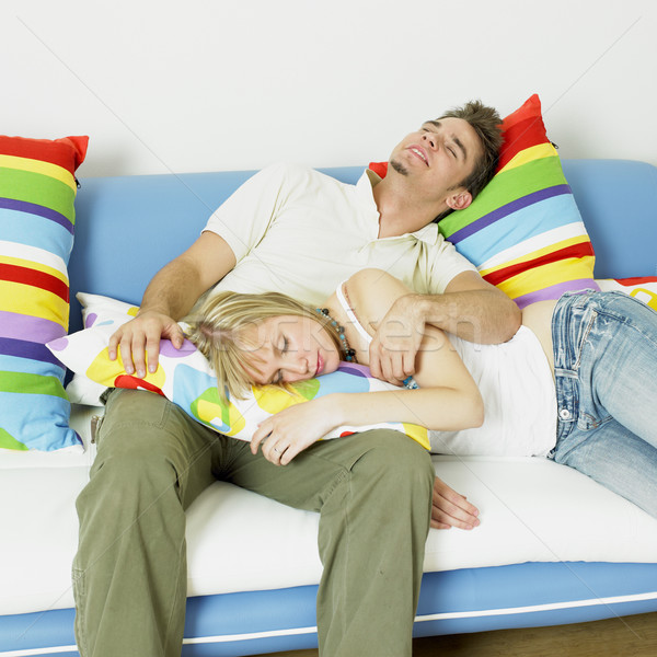 Сток-фото: пару · диван · женщину · человека · расслабиться · пары