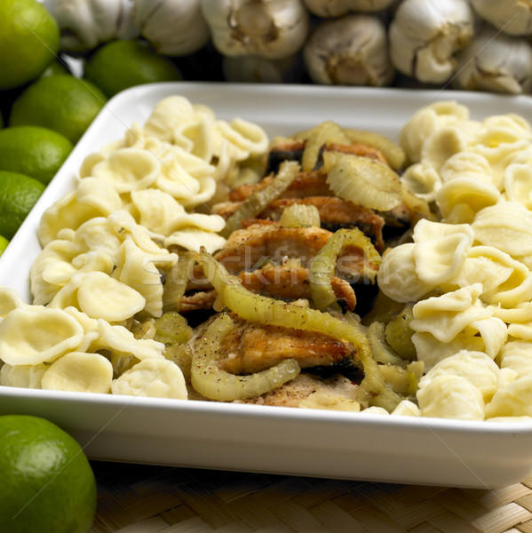 salmon with fennel and pasta orecchiette Stock photo © phbcz