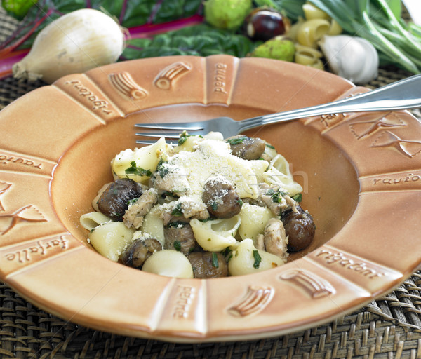 Stock photo: pasta with chicken and chestnuts on sage