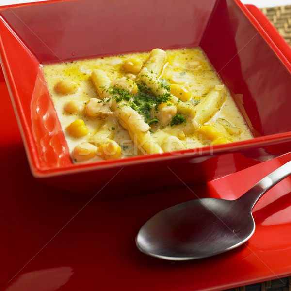 Luz sopa de feijão comida saúde legumes colher Foto stock © phbcz