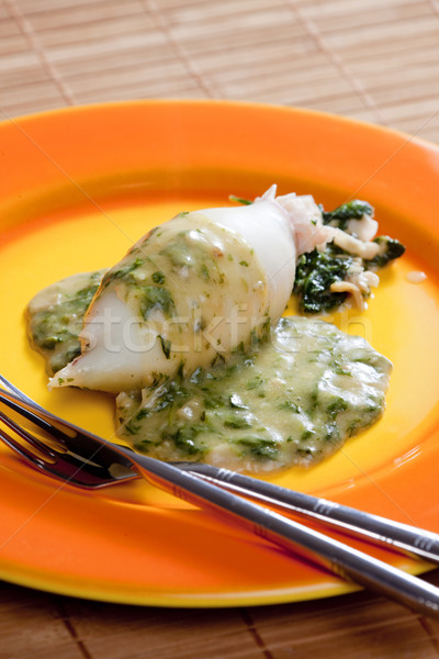 sepia filled with spinach and ham with spinach and ricotta sauce Stock photo © phbcz
