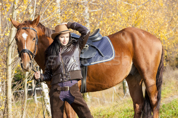 Lovas ló őszi természet nők fiatal Stock fotó © phbcz