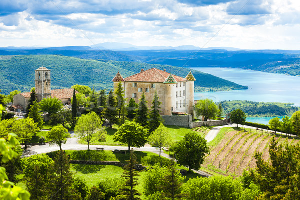 chateau and church in Aiguines and St Croix Lake at background,  Stock photo © phbcz