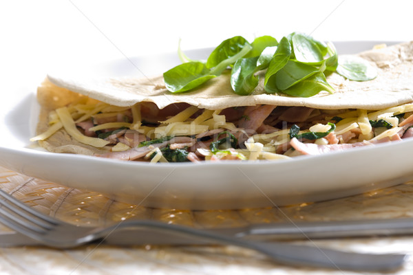 pancake with ham and spinach Stock photo © phbcz