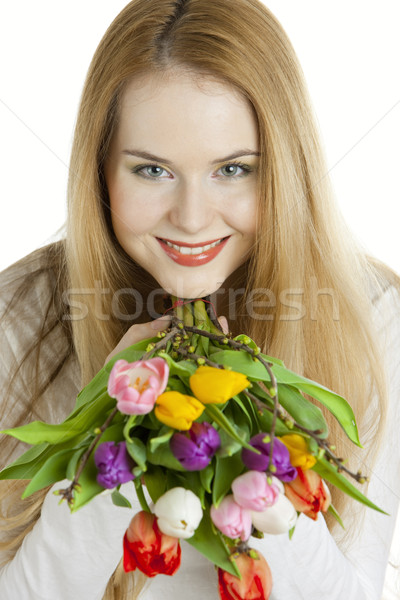 Stok fotoğraf: Portre · genç · kadın · lale · kadın · çiçek · çiçekler