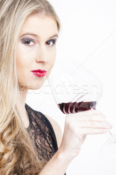 Ritratto bere vino rosso donna vetro Foto d'archivio © phbcz