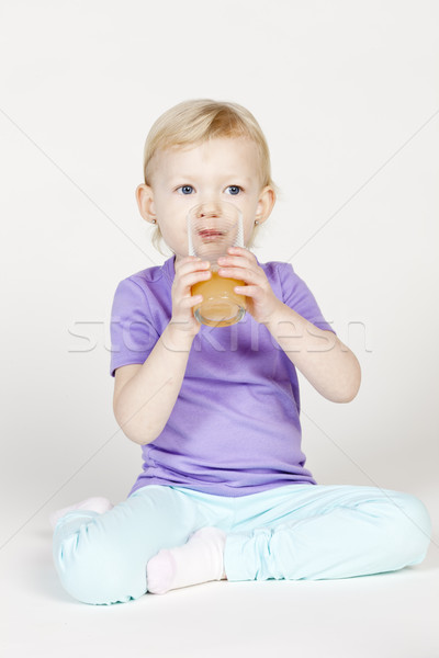 Stockfoto: Meisje · drinken · sinaasappelsap · meisje · kind · drinken