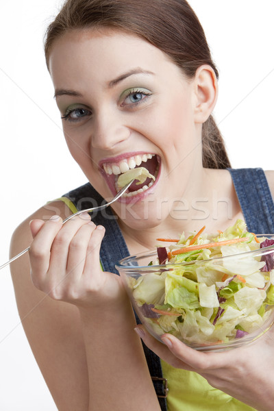 ストックフォト: 肖像 · 女性 · 食べ · サラダ · 小さな · だけ