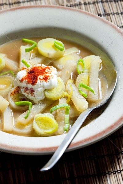 Póréhagyma leves étel kanál zöldség krém Stock fotó © phbcz