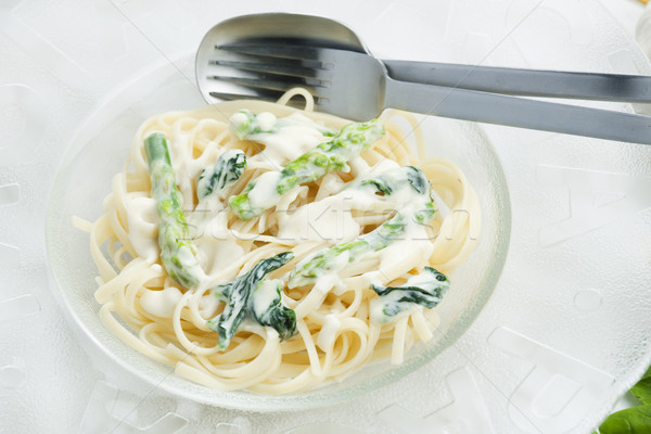 pasta linguine with spinach and asparagus (pasta primavera) Stock photo © phbcz