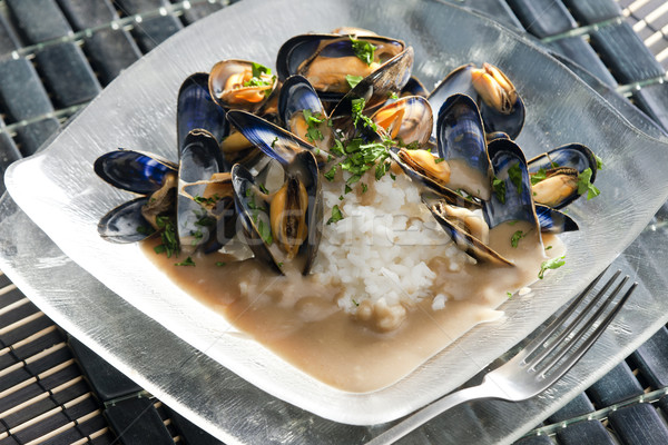 Stock photo: mussels on curry paste