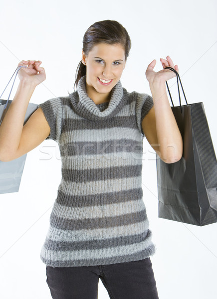 Portret winkelen meisje vrouw winkel zak Stockfoto © phbcz