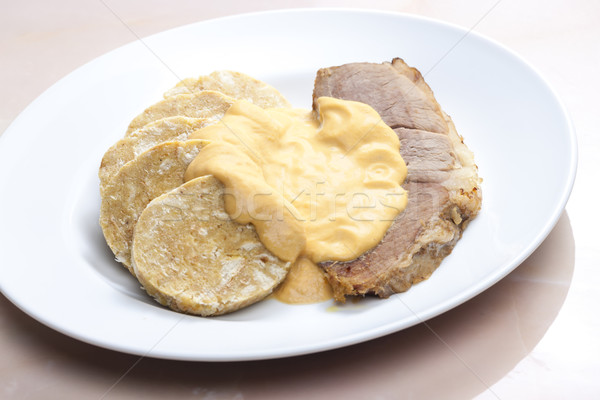 fake pork tenderloin with dumplings Stock photo © phbcz