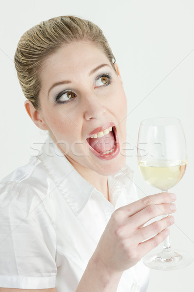 Foto stock: Retrato · vidrio · vino · blanco · mujer · jóvenes