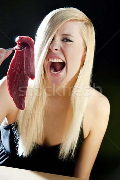 Portré nő nyers hús egyedül női Stock fotó © phbcz