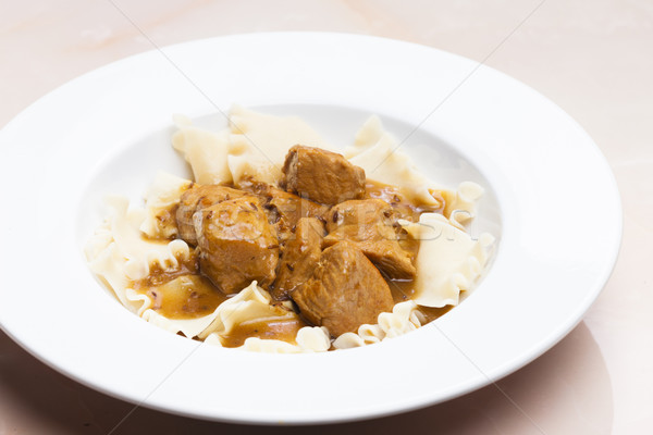 Stock foto: Schweinefleisch · Stücke · Kreuzkümmel · Pasta · Platte · Essen