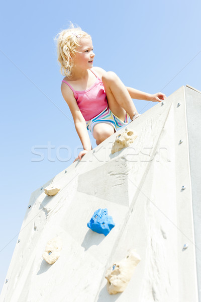 Kleines Mädchen Spielplatz Mädchen Kind Sommer entspannen Stock foto © phbcz