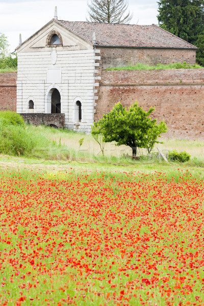Erődítmény város Olaszország virág épület fal Stock fotó © phbcz