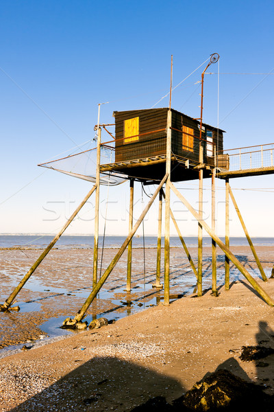 Stock photo: pier with fishing net, Gironde Department, Aquitaine, France