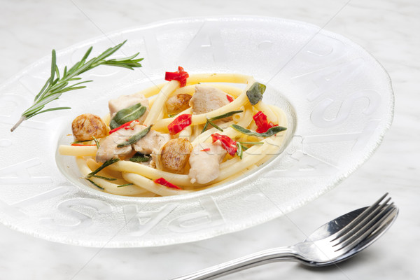 macaroni with turkey meat on sage with rosemary and chilli Stock photo © phbcz