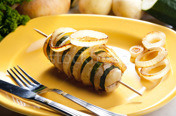 Stockfoto: Courgette · aardappel · voedsel · mes · vork