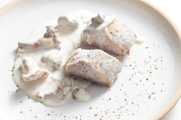 Varkensvlees champignons romig saus plaat maaltijd Stockfoto © phbcz