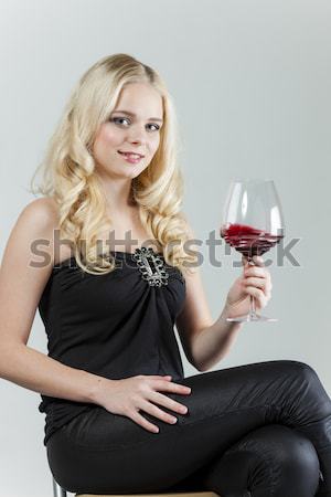 Portrait jeune femme verre vin rouge femme noir [[stock_photo]] © phbcz