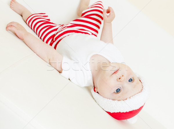 Stockfoto: Kerstman · meisje · baby · kind · Rood